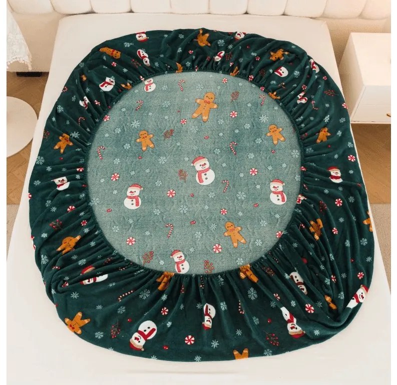 Plachta mikroplyš SNOWMAN AND GINGERBREAD 200x200 cm zelené