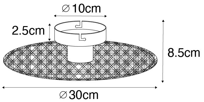 Rustikálne stropné a nástenné svietidlo čierne s ratanom 30 cm - Kata