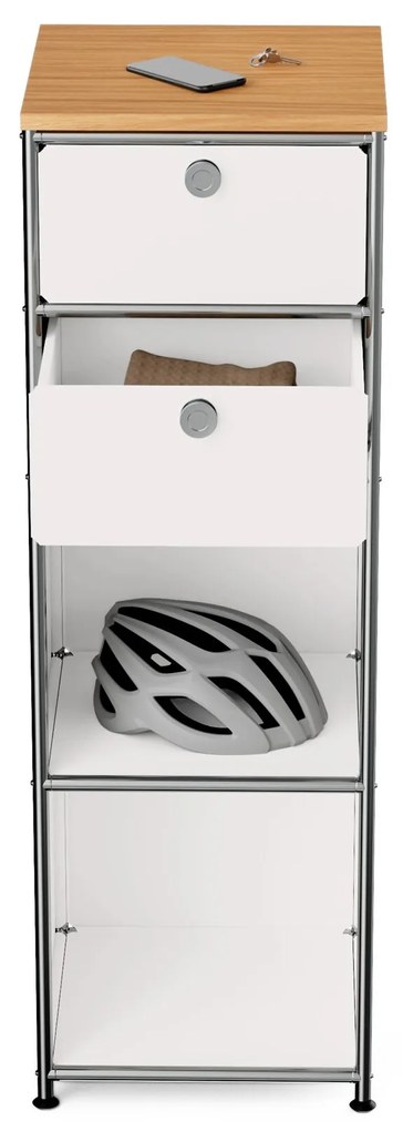 Úzka kovová komoda »CN3« s drevenou doskou a 2 zásuvkami, biela