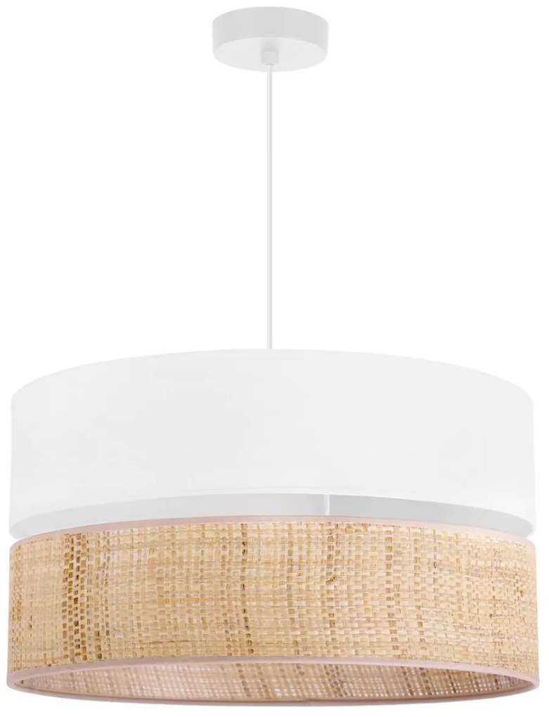 Závesné svietidlo Rattan, 1x ratanové/biele textilné tienidlo, (fi 45cm)