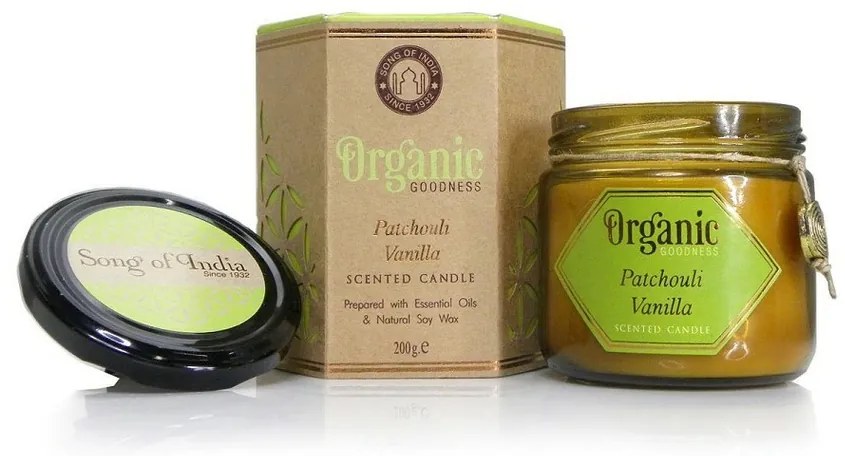 Prírodná vonná sójová sviečka 200g v jantárovom skle, Patchouli Vanilla
