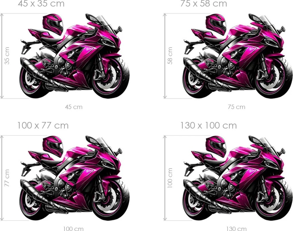 Ružová motorka textilní prelepiteľná nálepka na stenu hárok 45 x 35 cm