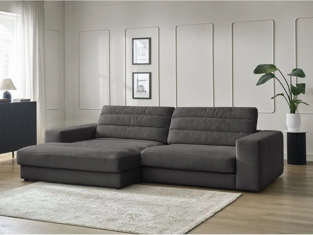 Antracitová zamatová rohová pohovka (ľavý roh/s leňoškou) Sierra – Bobochic Paris