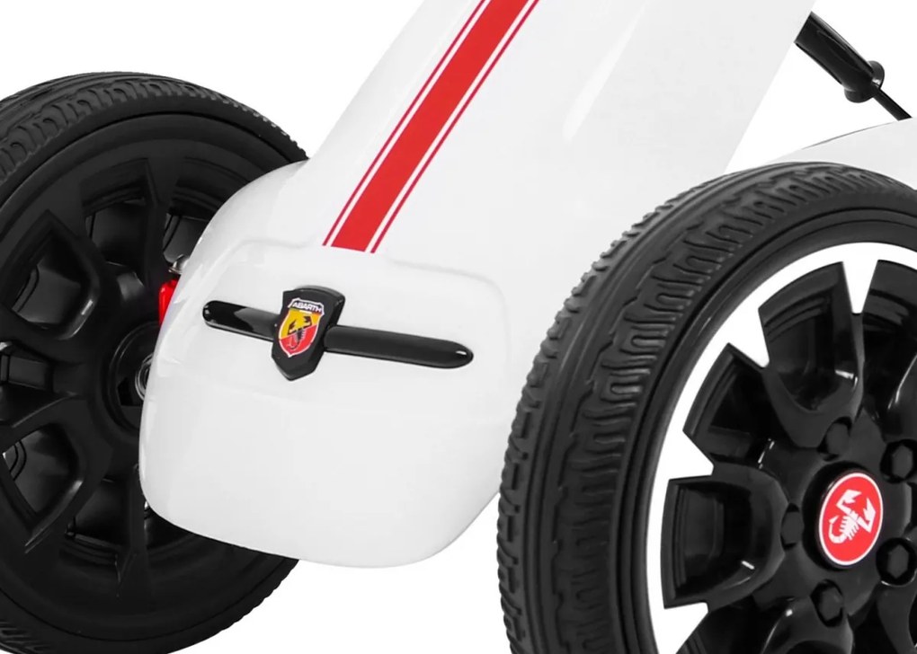 Ramiz Pedálová motokára ABARTH pre deti biela + EVA kolesá + ručná brzda + voľnobeh