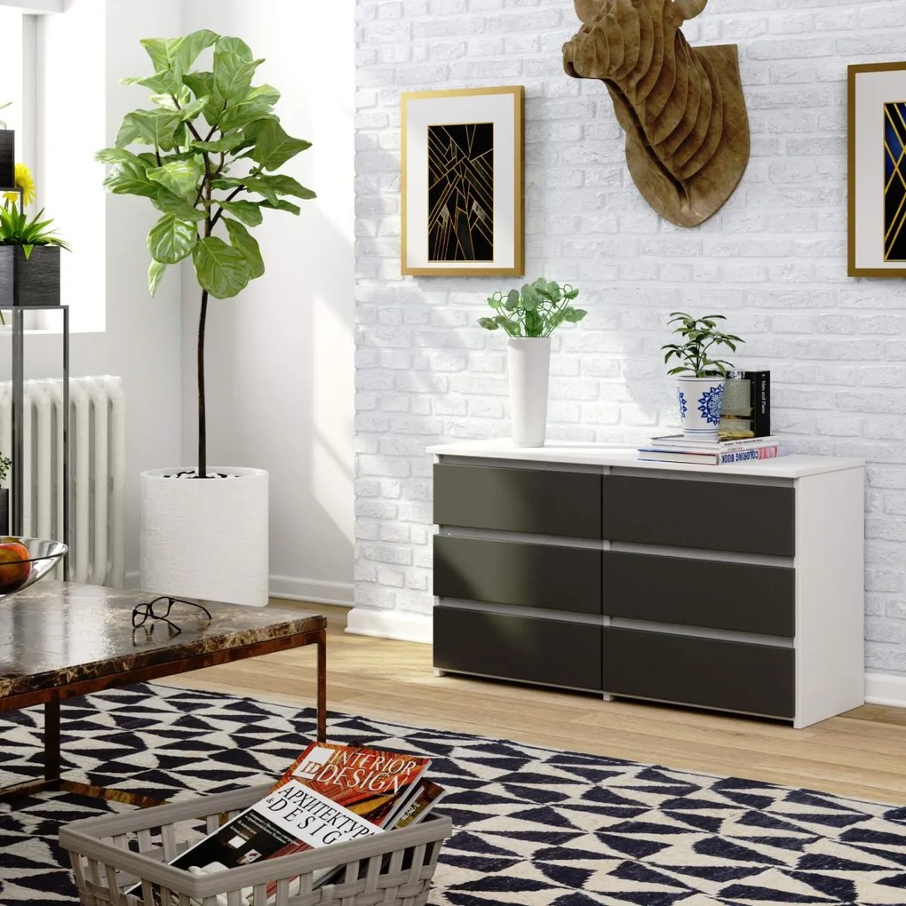 Komoda CL6 100 cm biela/grafitovo sivá