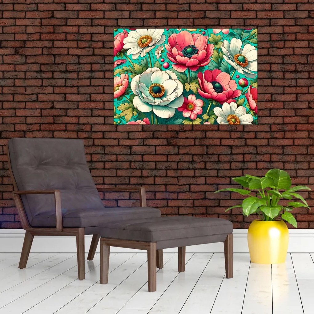 Obraz - Kvety na modrom pozadí (90x60 cm)