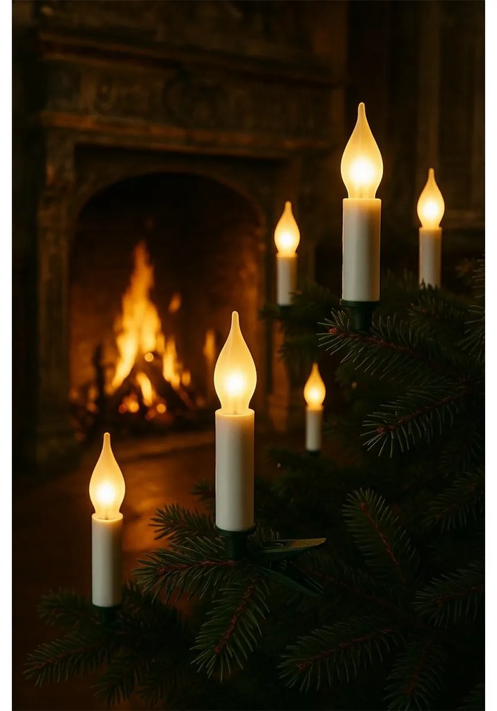 Svetelná reťaz Plameň biely, 16 LED žiaroviek Filament, základná