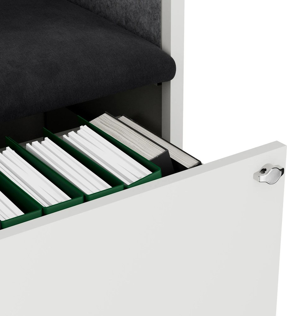 Akustická kabína SALLY MentalBox 600 mm – biely korpus, tmavosivé sedadlo