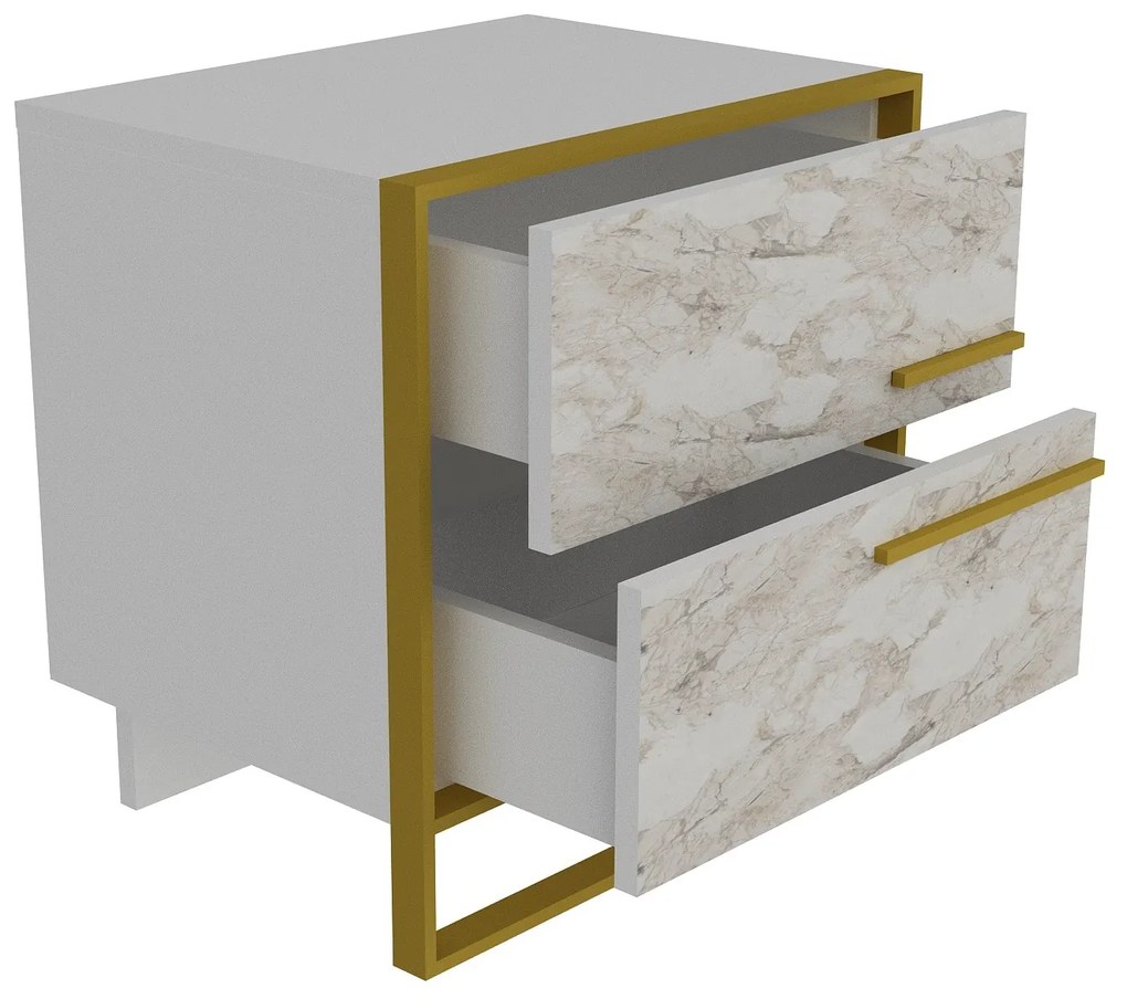 Nočný stolík Poppy 3 (Zlatá + Biela). Akcia -24%. Vlastná spoľahlivá doprava až k Vám domov. 1072135
