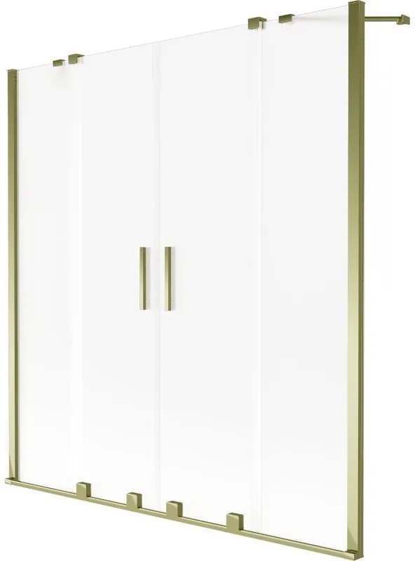 Mexen Velar Duo, 2-krídlová vaňová zástena s posuvnými dverami 140 x 150 cm, námraza, zlatý lesklý profil, 896-140-000-32-50