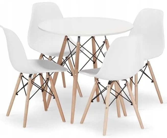 Jedálenská zostava TODI 80cm okrúhly stolový set biely + 4 stoličky OSAKA biele