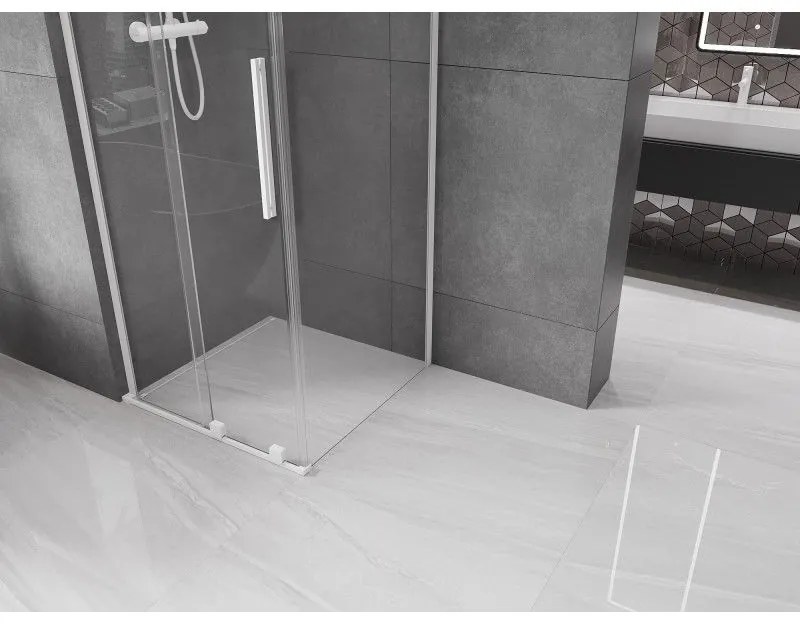 Mexen Velar L, sprchový kút s posuvnými dverami 90 x 90 cm, 8mm číre sklo, biela matná, 871-090-090-03-20