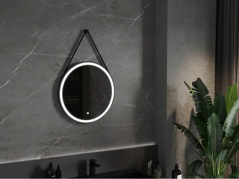 Mexen Reni, LED kúpeľňové zrkadlo s podsvietením 60x60 cm, 6000K, čierny rám, ochrana proti zahmlievaniu, 9812-060-060-611-70