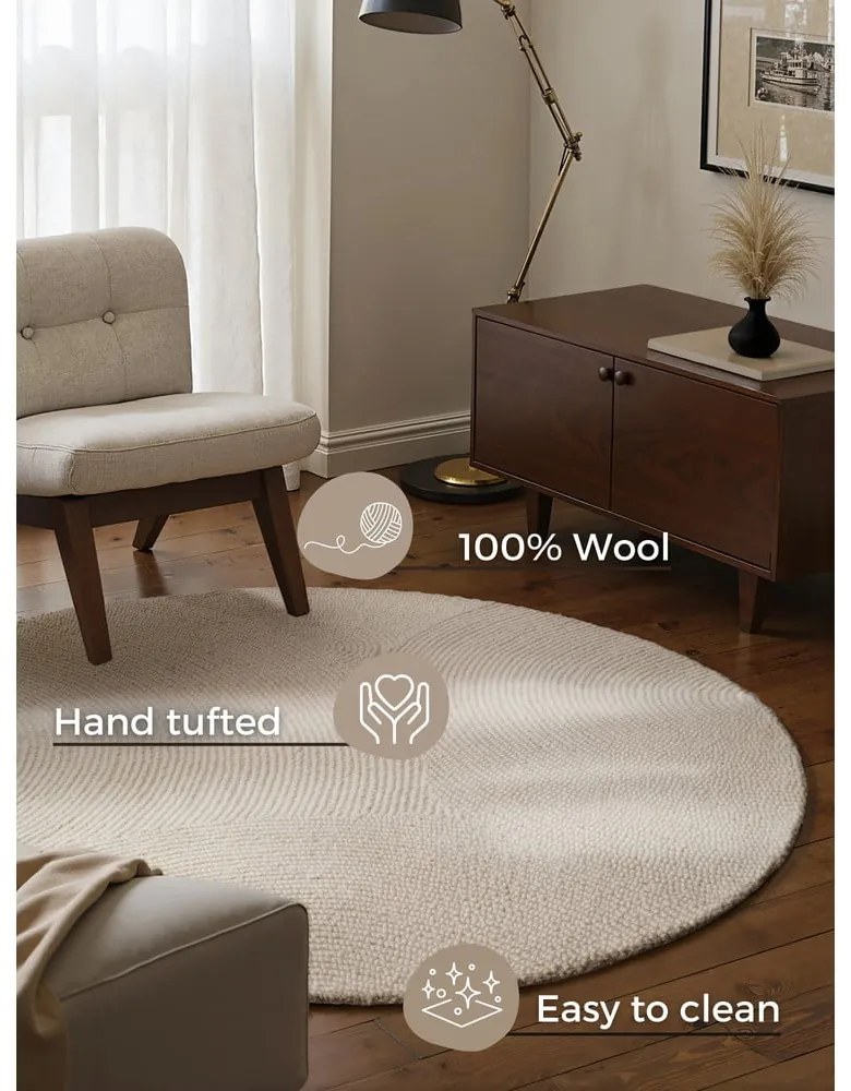 Ručne tkaný vlnený okrúhly koberec vo svetlo prírodnej farbe ø 120 cm Eleni Natural White – Hanse Home