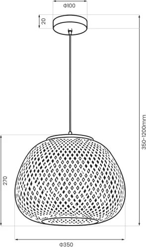 Závesný luster PETRA na lanku 1xE27/15W/230V, priemer 35 cm, bambus