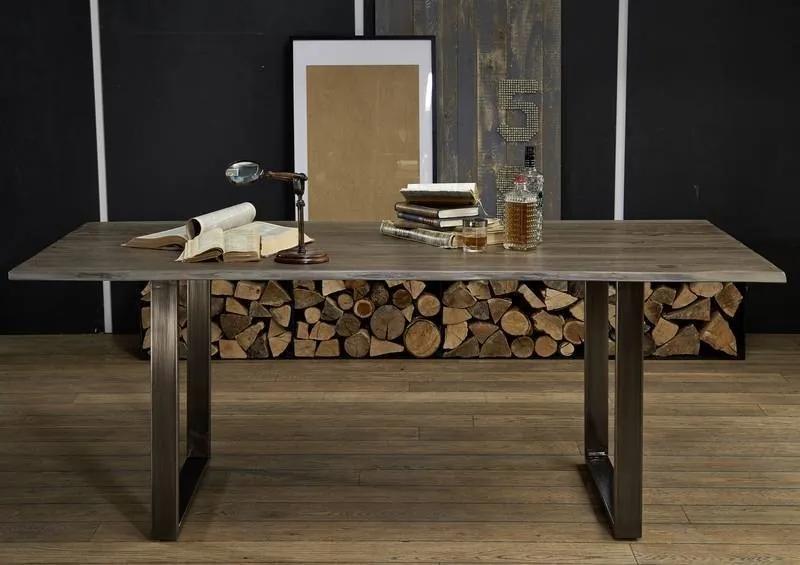 Bighome - ROUND Jedálenský stôl METALL 160x90 cm - doska 2,5 cm, dymová, palisander