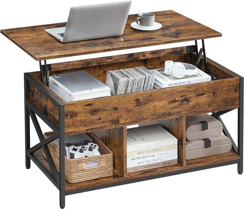 Konferenčný stolík VASAGLE s výsuvnou doskou, 50 x 100 x 49-62 cm, rustikálny hnedý