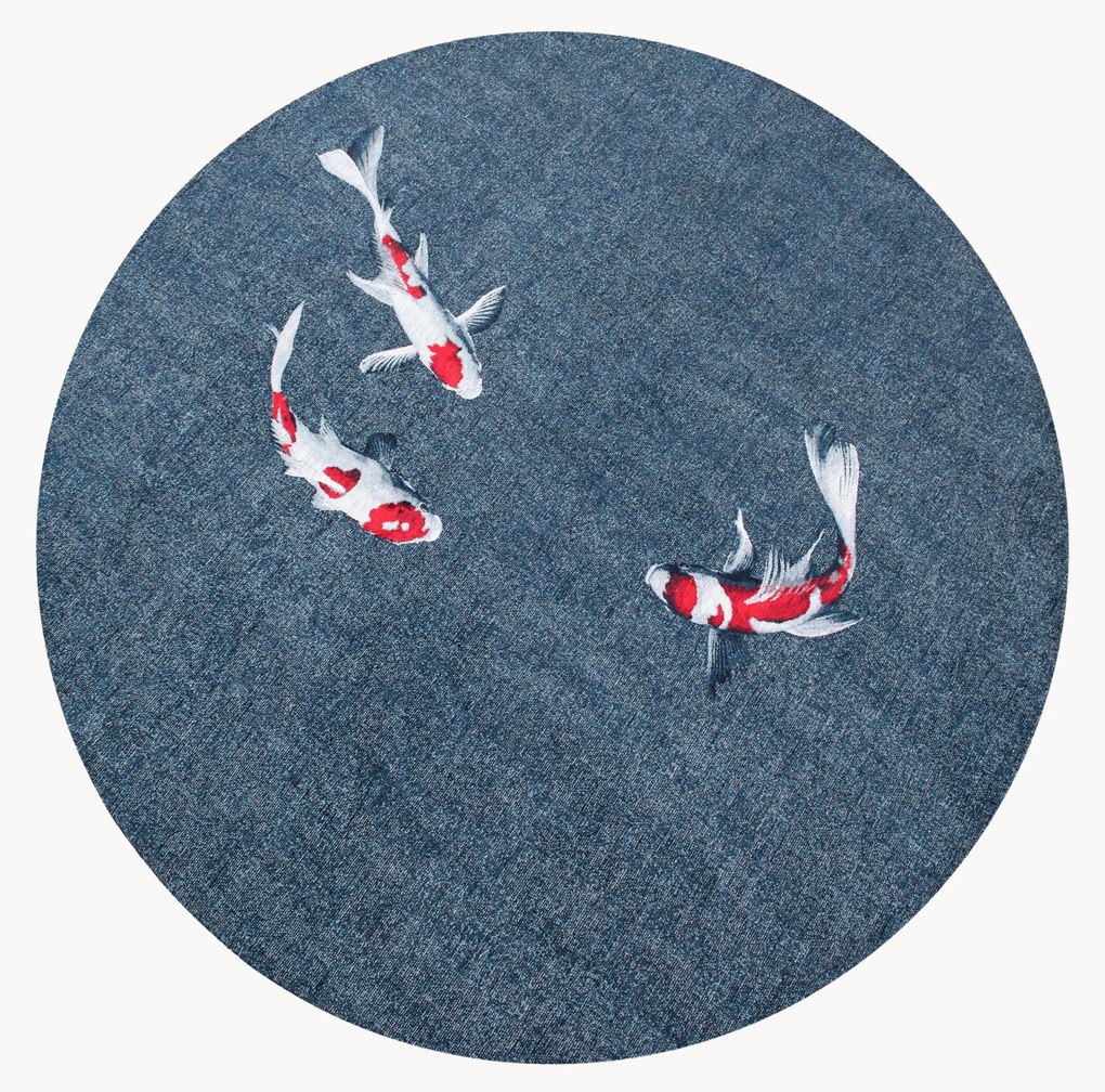 Okrúhly plocho tkaný žakárový koberec Koi