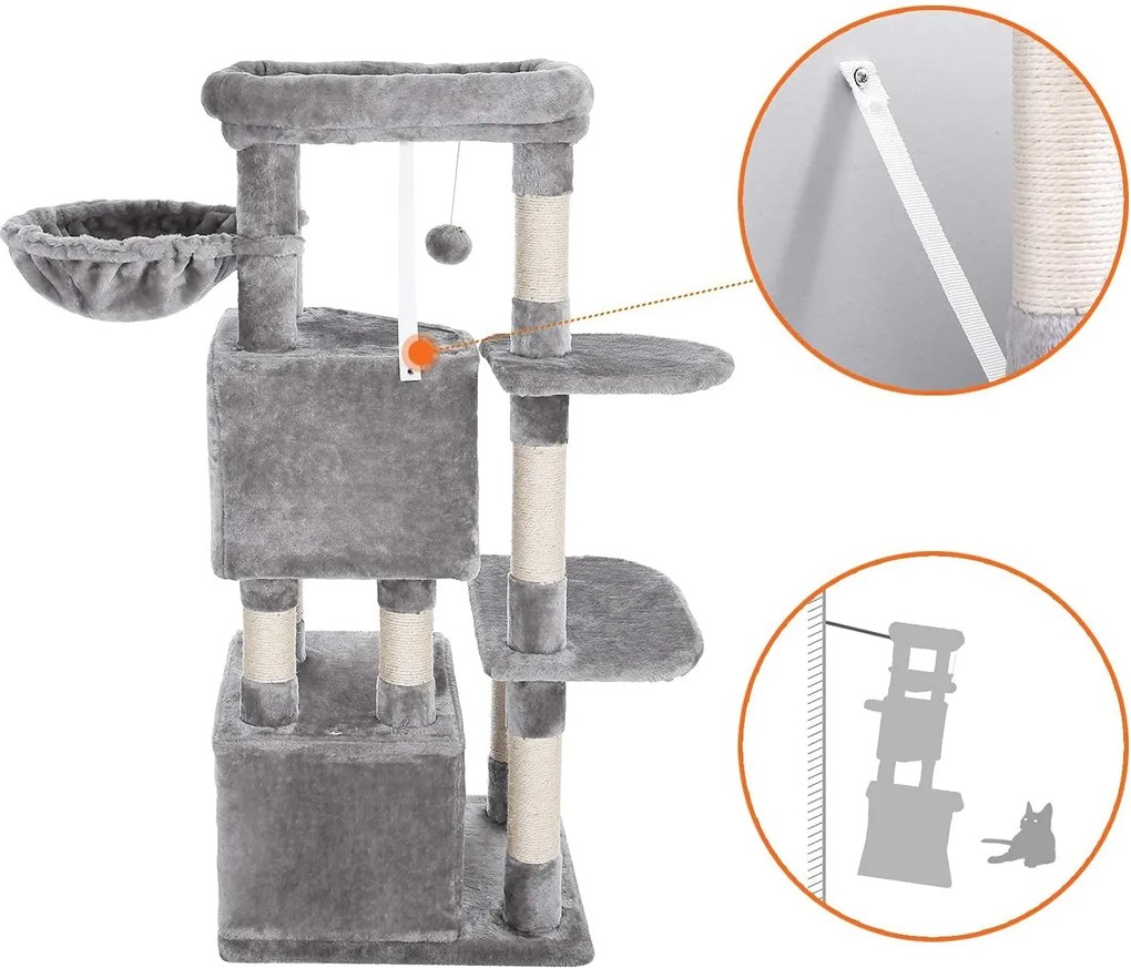 Mačací strom, škrabadlo, výška 120 cm, svetlošedý