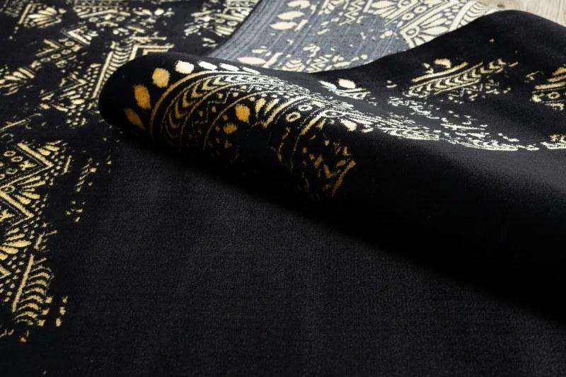 Dywany Łuszczów 200x290 cm Kusový koberec Gloss 408C 86 glamour black/gold, čierna, chodba / predsieň