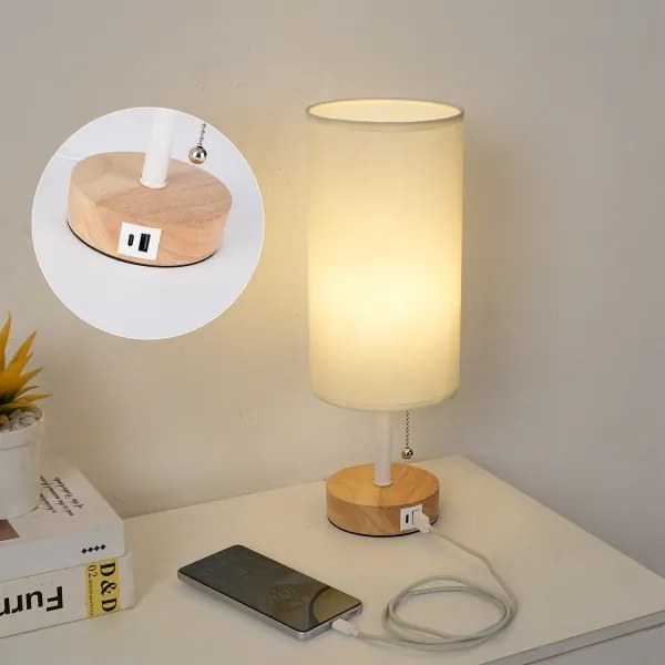 Brilagi - Stolová lampa s USB portom TABLON 1xE27/25W/230V dub/biela/krémová