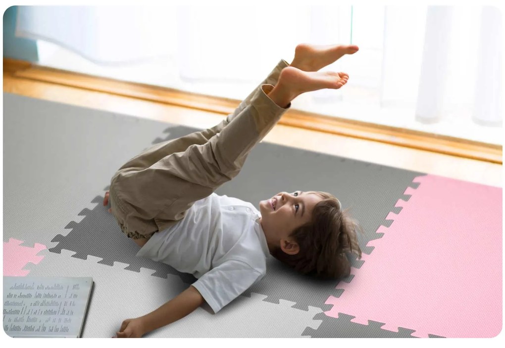 Ricokids Penová podložka na puzzle 180x180cm 9 ks sivá ružová