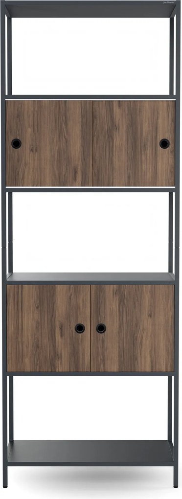 Regál na šanóny s uzamykateľnou skrinkou, kancelársky, otvorené police, kovový antracitový/orech, 800x2200x400 mm: ARIEL Eco Design