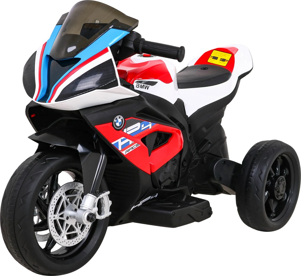 Ramiz BMW HP4 Detský motocykel na batérie Červená + 3 kolieska + LED + MP3 USB + Eco koža
