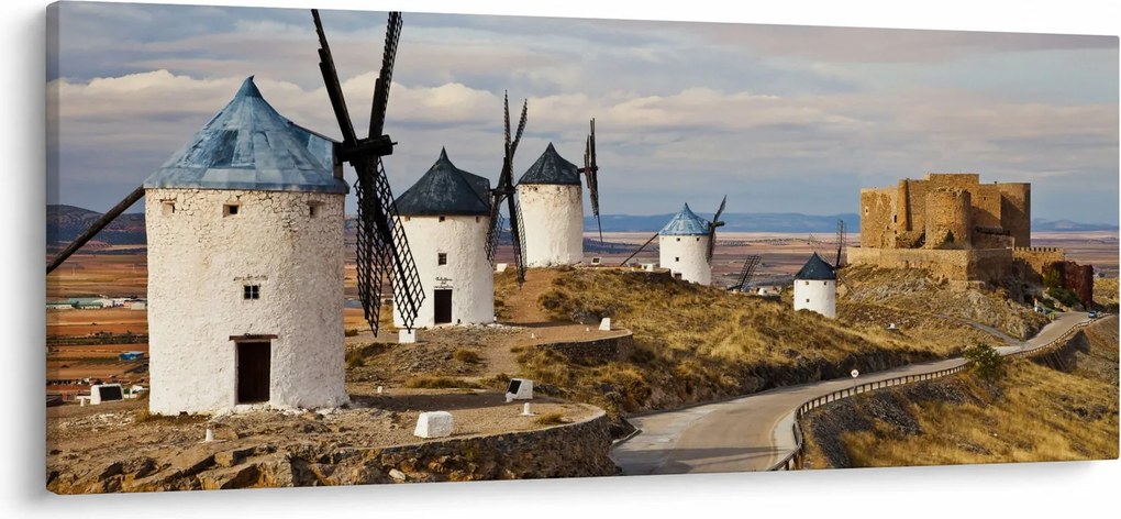 Obraz - Veterné mlyny Consuegra, Španielsko (120x50 cm)