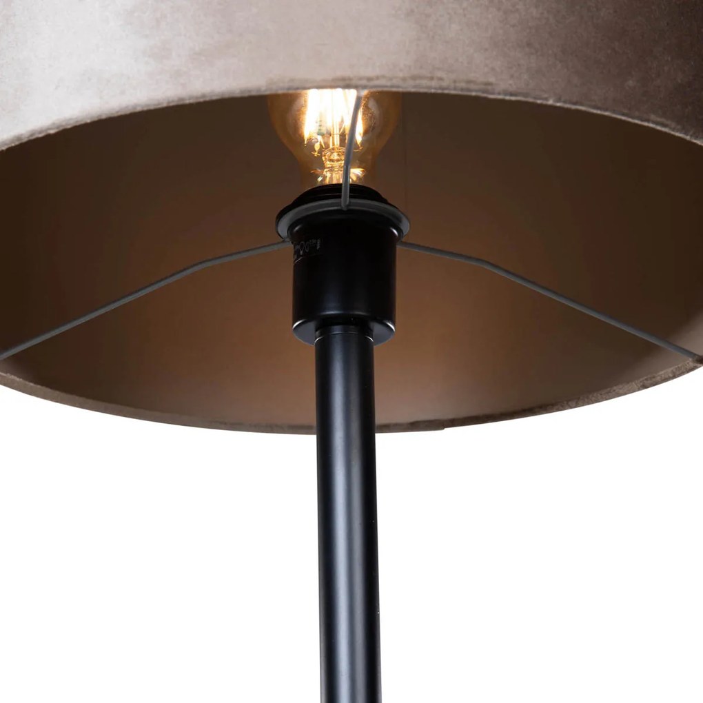 Stojacia lampa čierna s tienidlom z taupe zamatu 50 cm - Simplo