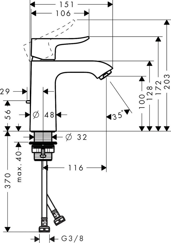 Hansgrohe Metris, umývadlová batéria s výpusťou, LowFlow 3,5 l/min, chrómová, 31203000