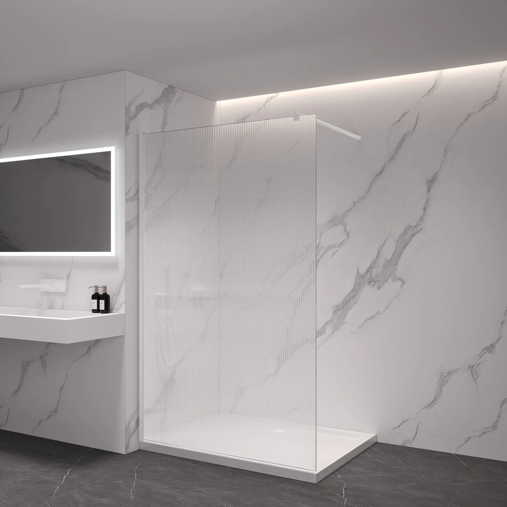 CERANO - Sprchová zástena Walk-in Onyx Ľ/P - guľatá vzpera - biela matná, ryhované sklo - 110x200 cm, CER-CER-8050BD293