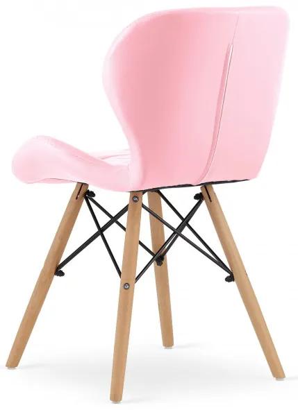 Set štyroch jedálenských stoličiek LAGO ekokoža - ružové (hnedé nohy) 4ks