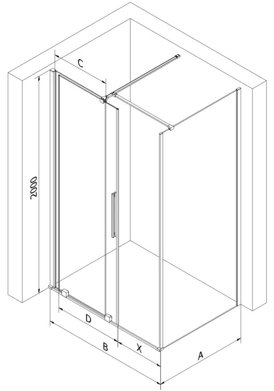 Mexen Velar, sprchový kút s posuvnými dverami 160(dvere) x 70(stena) cm, 8mm číre sklo, čierna matná, 871-160-070-01-70