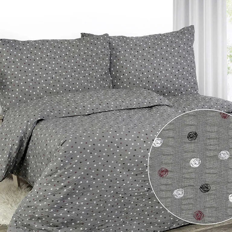 Goldea krepové posteľné obliečky - vzor 948 farebné bodky na tmavo sivom 140 x 220 a 70 x 90 cm