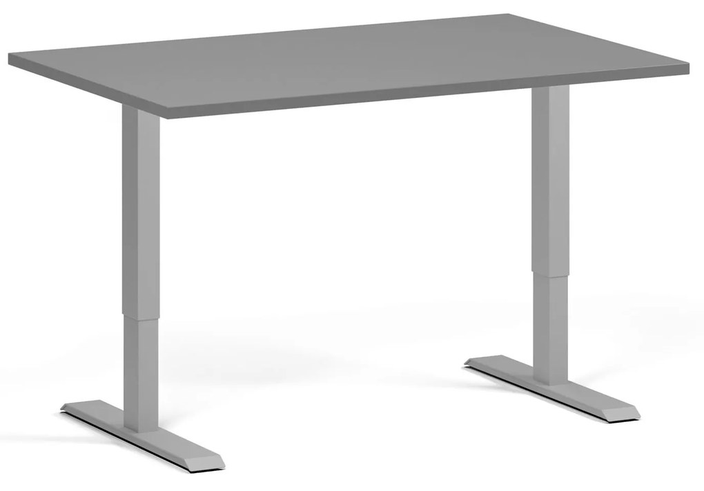 Výškovo nastaviteľný stôl, 120x80 cm, 2 motory, sivá podnož, grafit