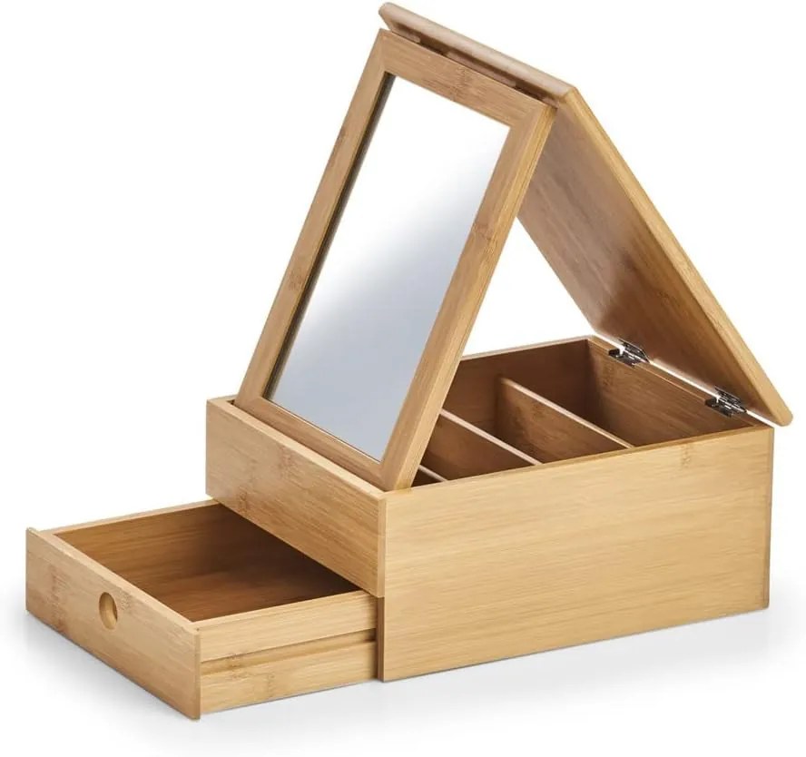 Kosmetický organizér se zrcátkem a šuplíkem, bambusový