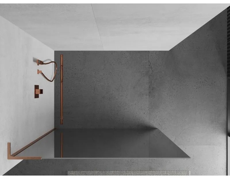 Mexen Kioto L, sprchová zástena Walk-In 120 x 200 cm, 8mm sklo vzor zrkadlo, medený matný profil, 800-120-103-65-50