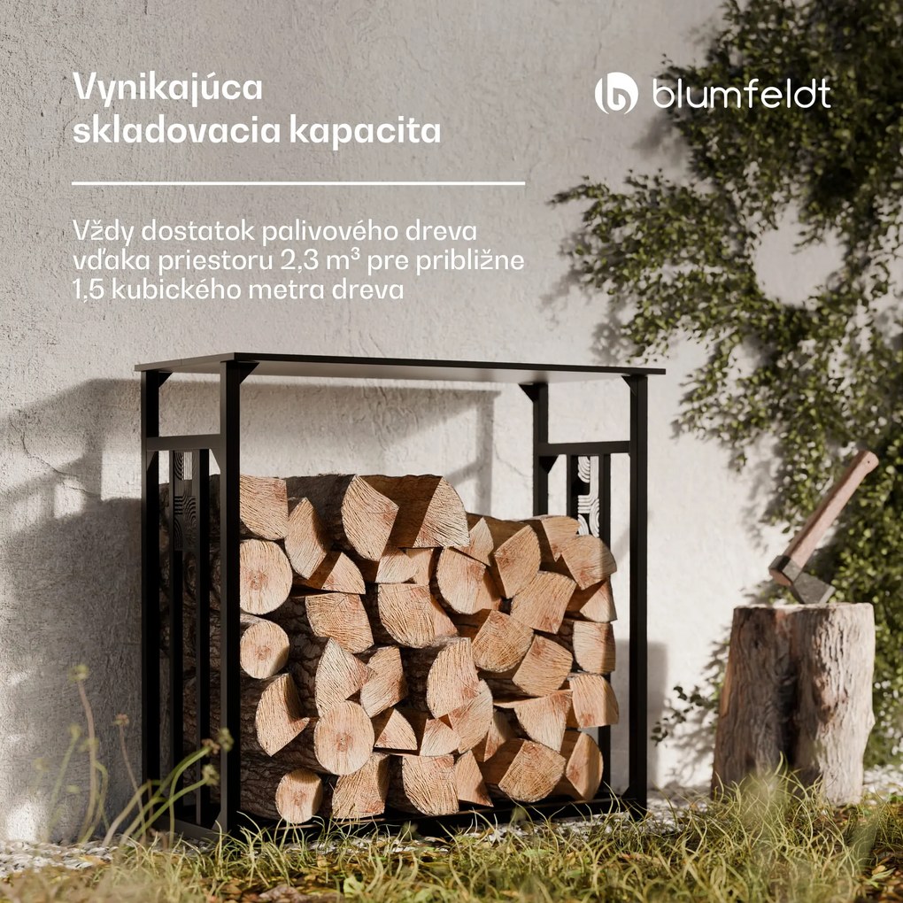 Blumfeldt Valdivian sklad dreva, 1,5 ložného metra, stabilný, oceľ, kryt proti dažďu, taška na prenášanie