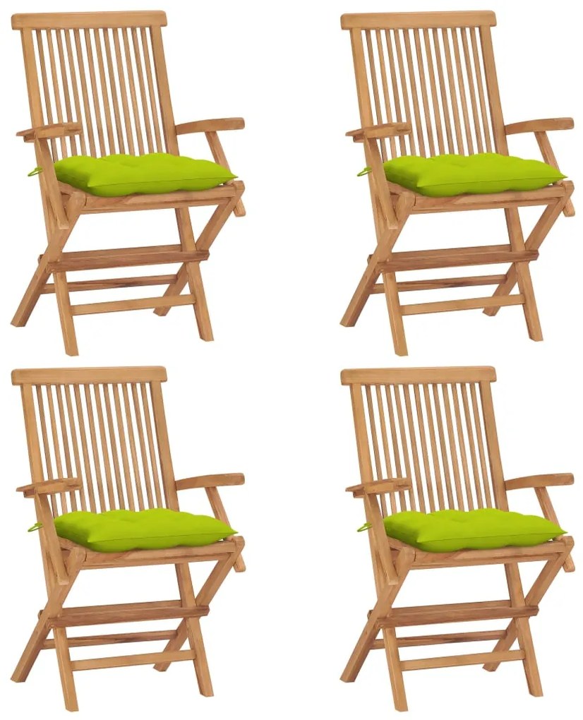 Záhradné stoličky s jasnozelenými podložkami 4 ks tíkový masív