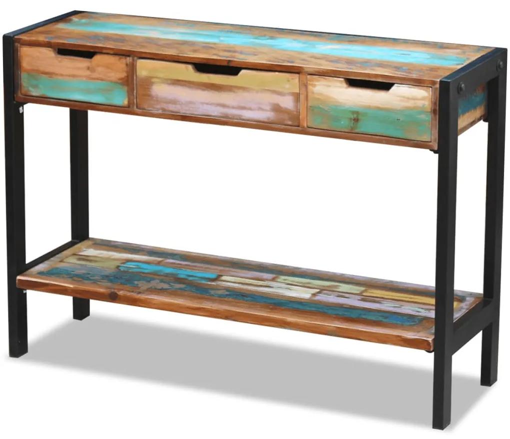 vidaXL Bočný stolík s 3 zásuvkami, masívne recyklované drevo