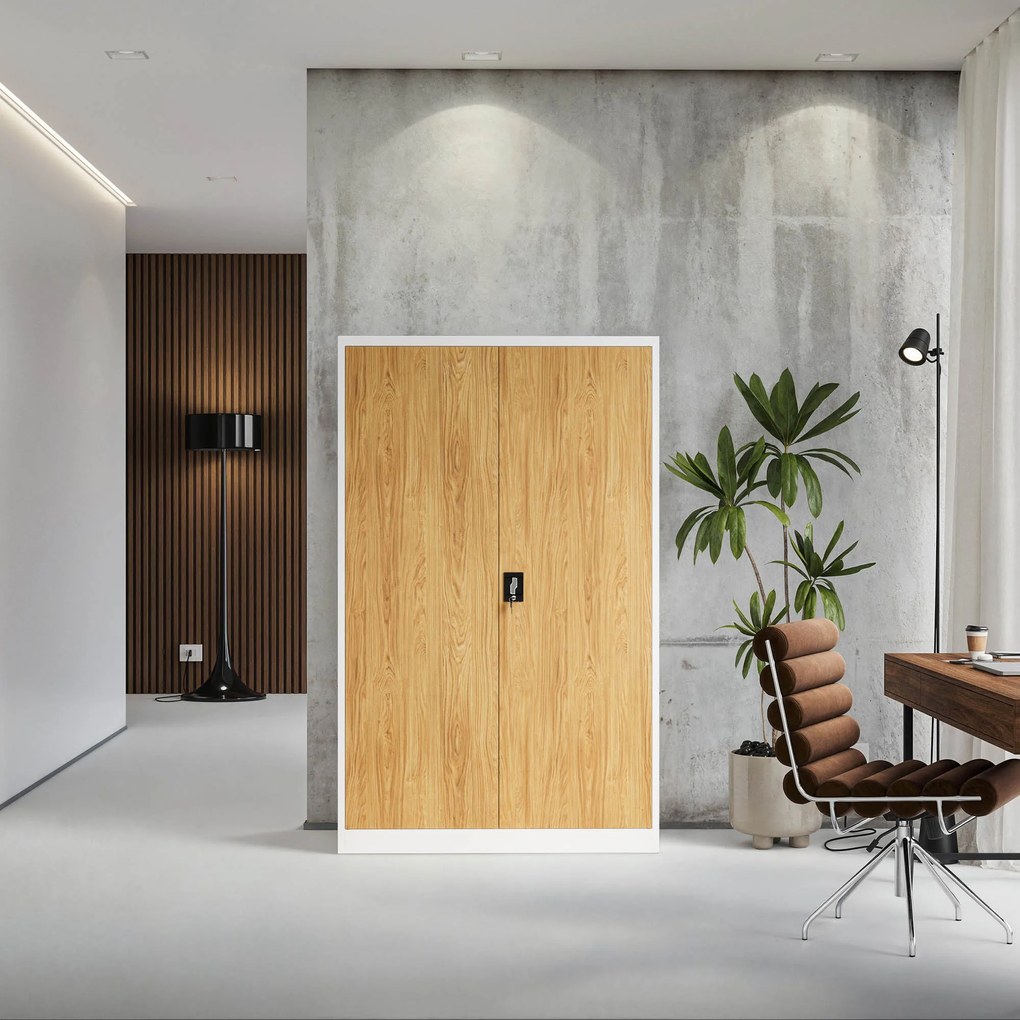 Kovová kancelárska skrinka Biely/ Zlatý dub: Eco Design JAN II