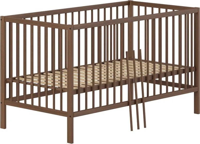 Hnedá postieľka z bukového dreva s odnímateľným bokom/s nastaviteľnou výškou 70x140 cm Dino – Vipack