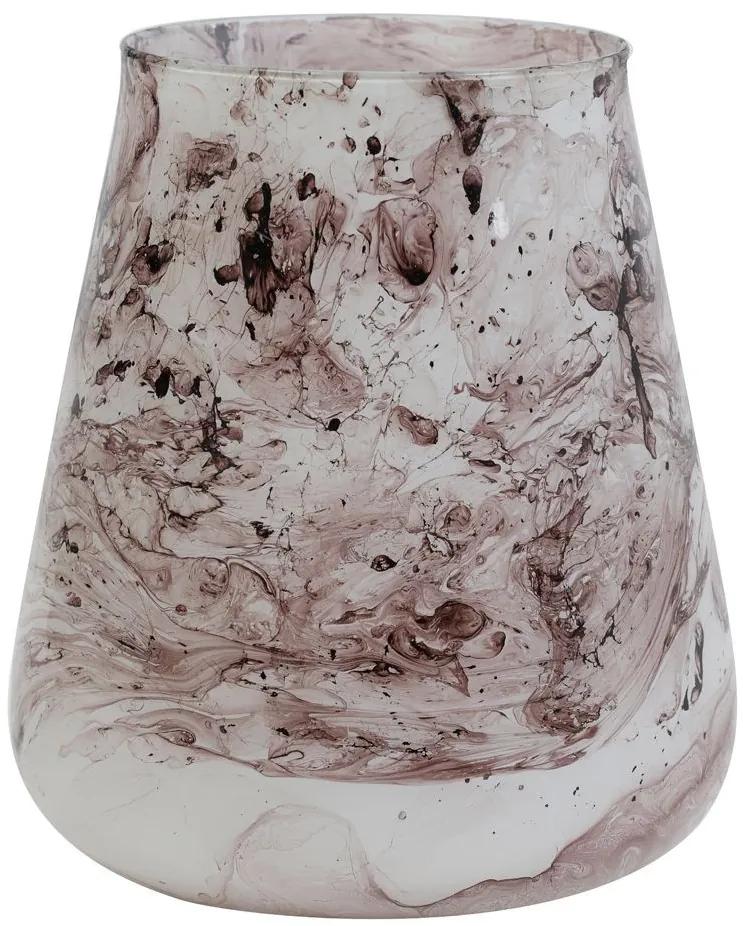 Veľký ružový mramorovaný sklenený svietnik Valey – Ø 15*16 cm