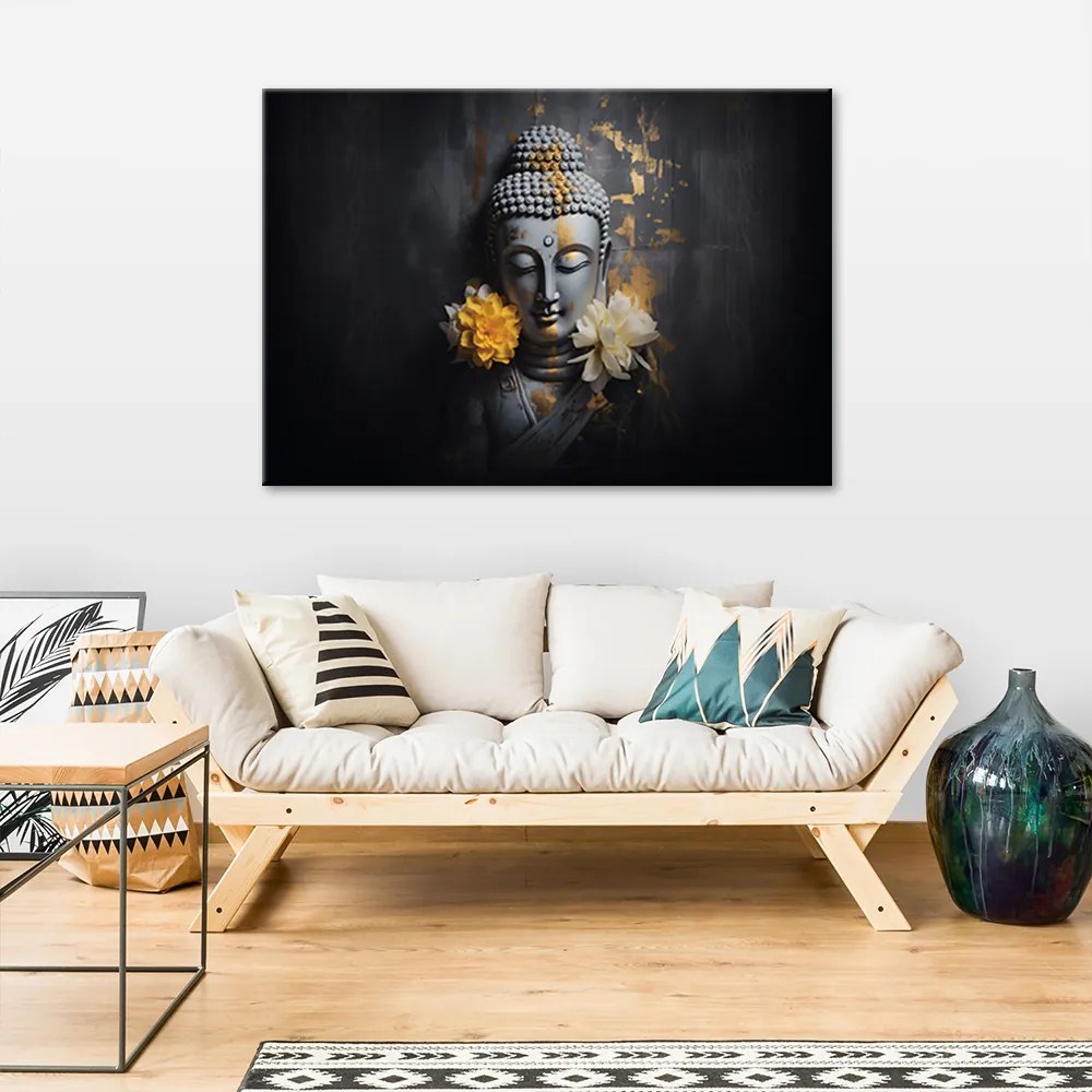 Gario Obraz na plátne Sivý Budha a kvety Rozmery: 60 x 40 cm
