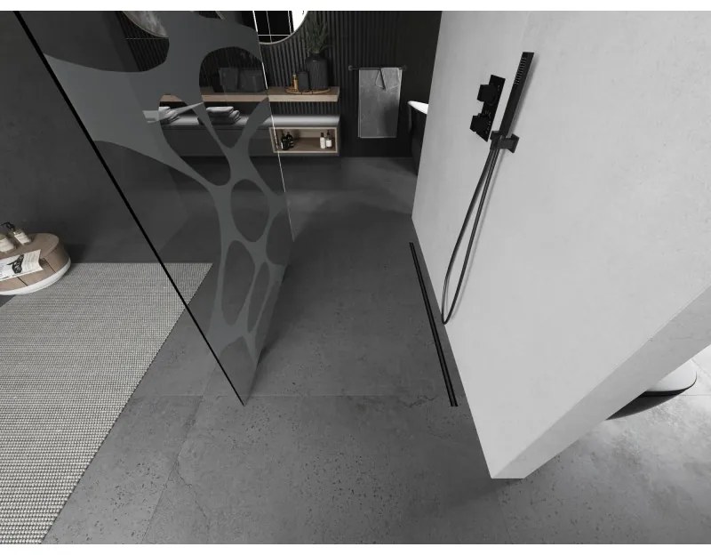 Mexen Kioto, sprchová zástena Walk-In 100 x 200 cm, 8mm číre sklo biely vzor, grafitový profil, 800-100-002-95-97