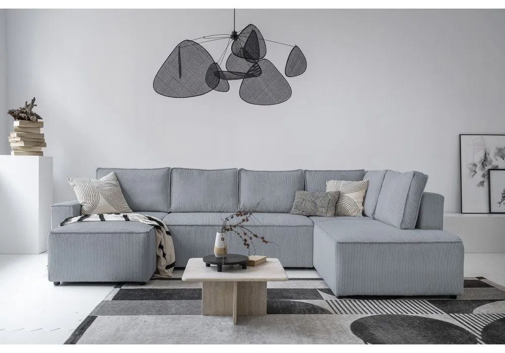 Svetlosivá menčestrová rozkladacia rohová pohovka (pravý roh/do tvaru "U") Brave Dave – Miuform