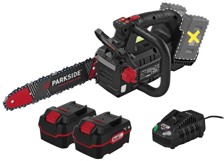 Parkside Performance® Aku prerezávacia píla na stromy Ppaks 40-Li A1 + Akumulátor 20 V/4 Ah, 2 kusy + Nabíjačka na akumulátor 20 V/4,5 A (800010669)