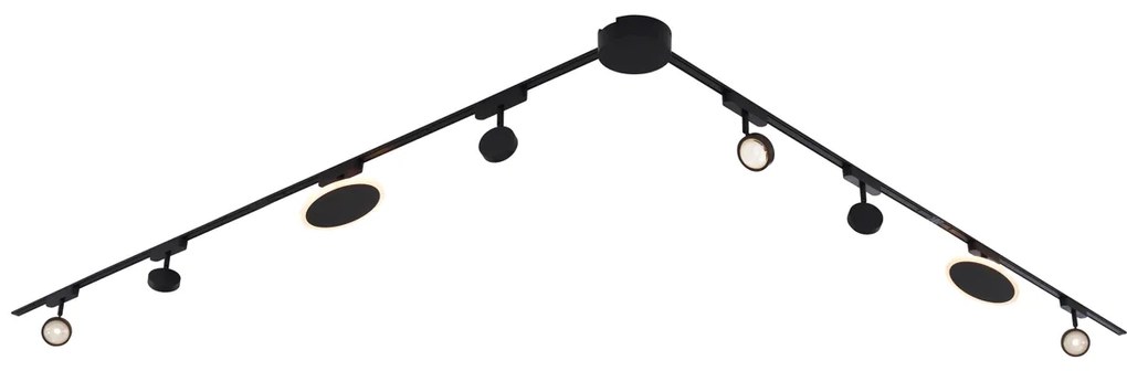 Koľajnicový systém svietidiel so 6 reflektormi a 2 stropnými svetlami, čierny, 1-fázový - Magnetic Lance Puk