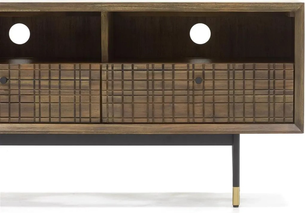 TV stolík Maze 160 cm z masívu hnedý/čierny